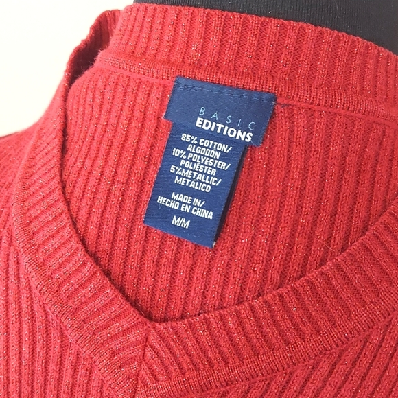 Juniors Basic Editions Red Long Sleeve Glitter Stretch Sweater - Picture 6 of 6